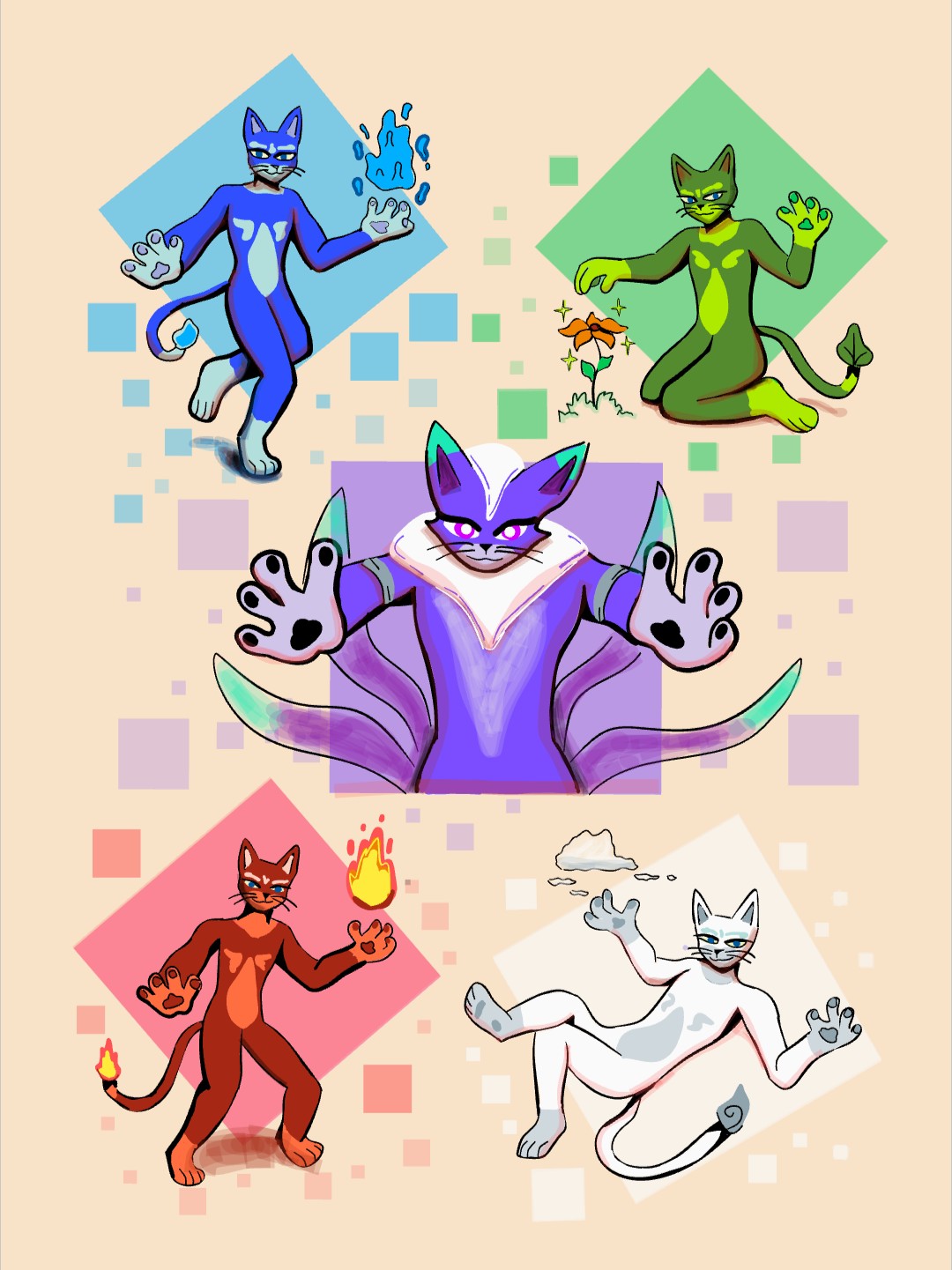 Kitty Element Elemental cats (Request) by 0Kenji on DeviantArt
