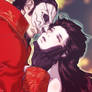 The angel kisses with the red death.