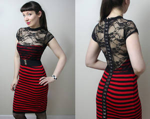 Greaser Girl stripe lace wiggle rockabilly dress