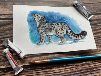 Watercolor Snow Leopard