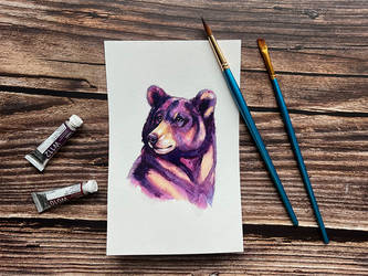 Watercolor Blackbear Portrait in Purple