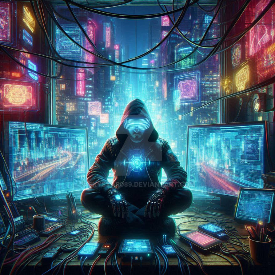 Ed Hacker Futuristic Hacker in a Neon-Lit Cyberpunk World by SkyStar089 on DeviantArt