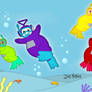 Teletubbies swimming under the sea