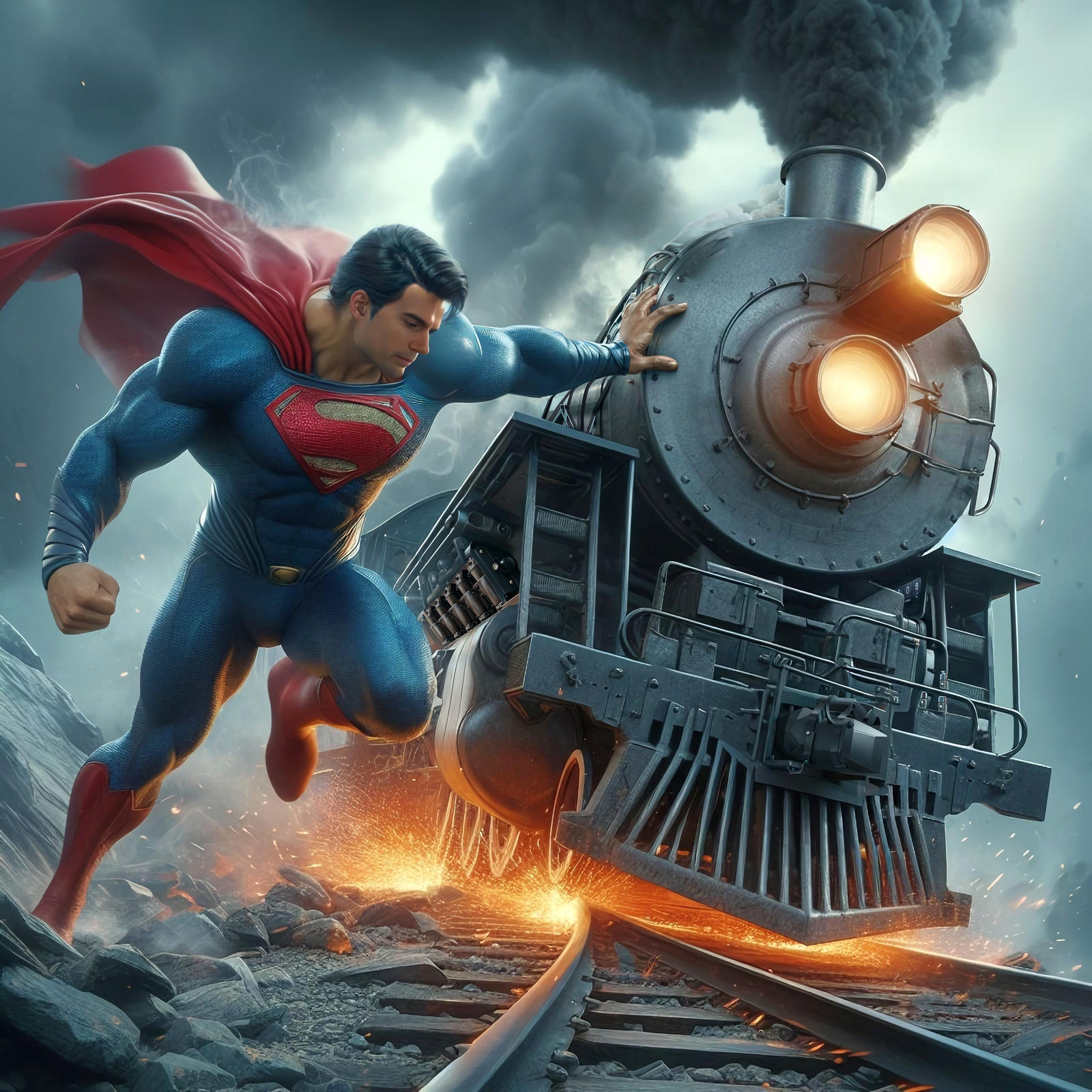 Superman Stops a Train by takumikun99 on DeviantArt