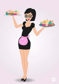 pin up style cartoon - cupcake waitress
