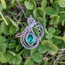 Teal Cubic Zirconia and Silver Wire Wrap Necklace