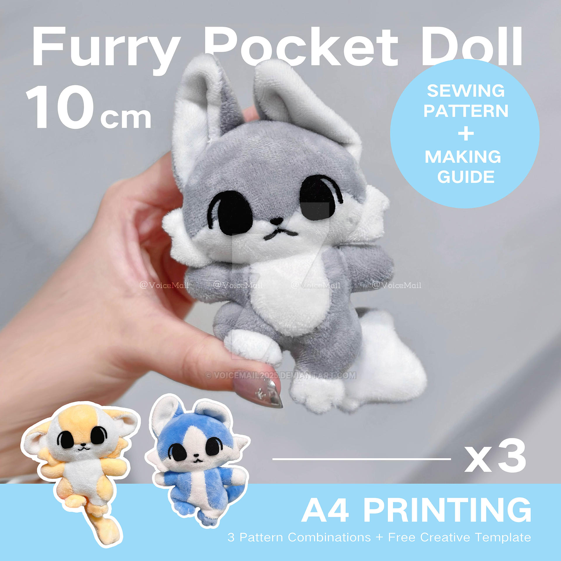 Pocket Plush Pattern 10cm Furry pocket plush doll sewing pattern PDF by VoiceMail2025 on ...