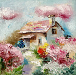 Cottage in Blooming Garden
