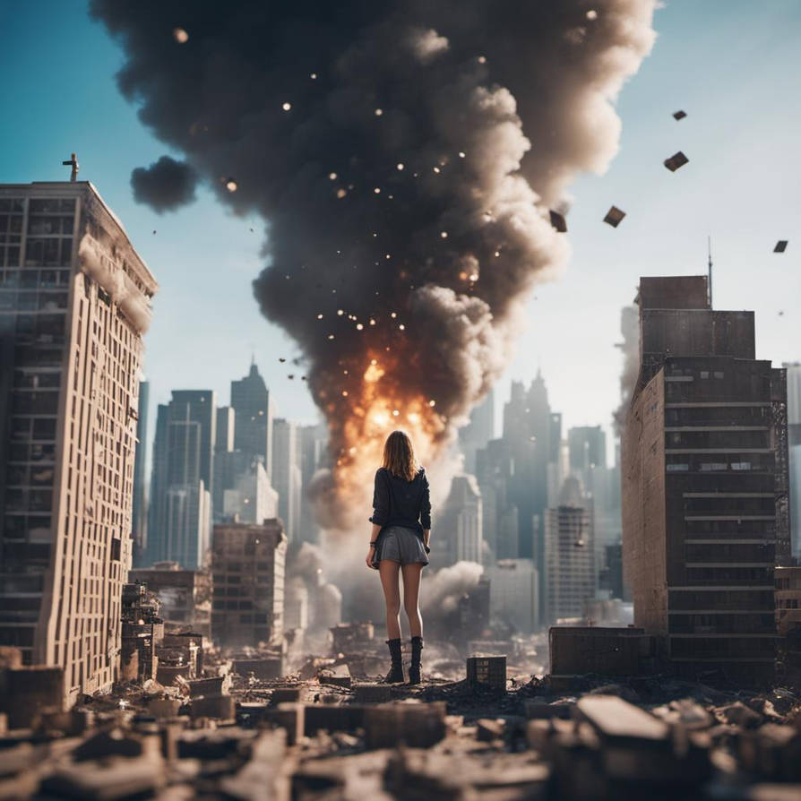 Giantess witnessing the destruction of A City