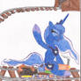Luna riding a train