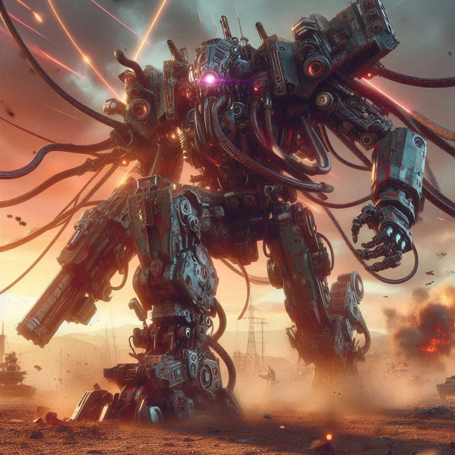 Alien Machine Fight Alien battle mech in a wasteland by Robot-Koshka on DeviantArt
