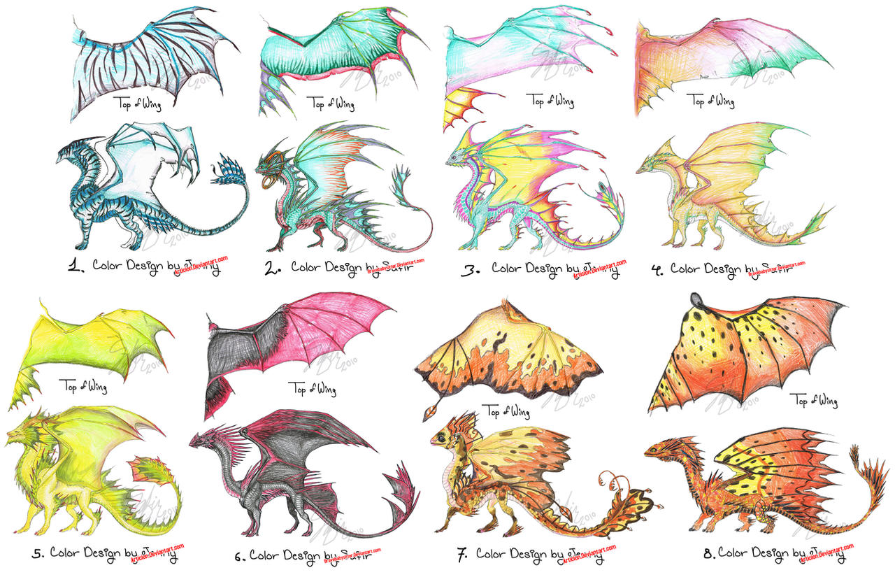 Драконы по цвету. Цвета драконов. Какого цвета бывают драконы. Идеи для окраски драконов. Виды крыльев драконов.