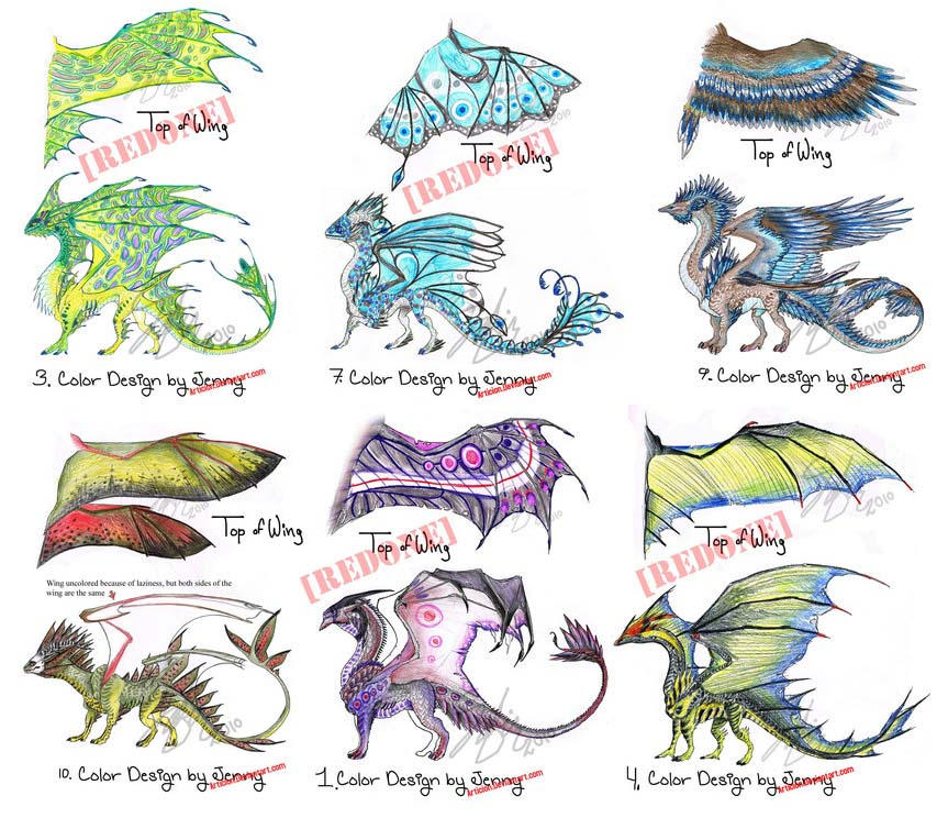 Dragon Color Designs 3,9,10 by BraveBabysitter on DeviantArt