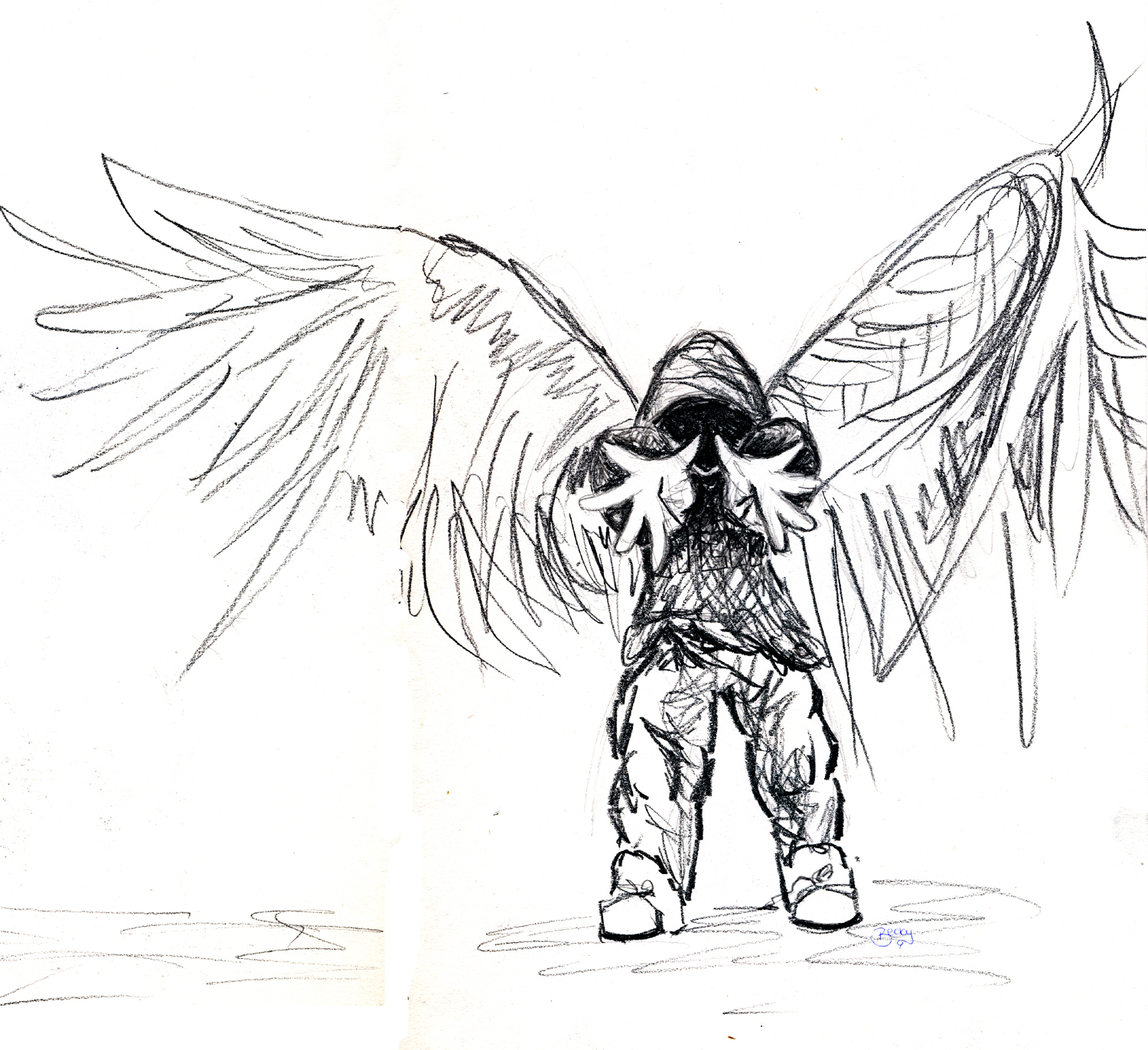 Hooded Skater Angel Drawing