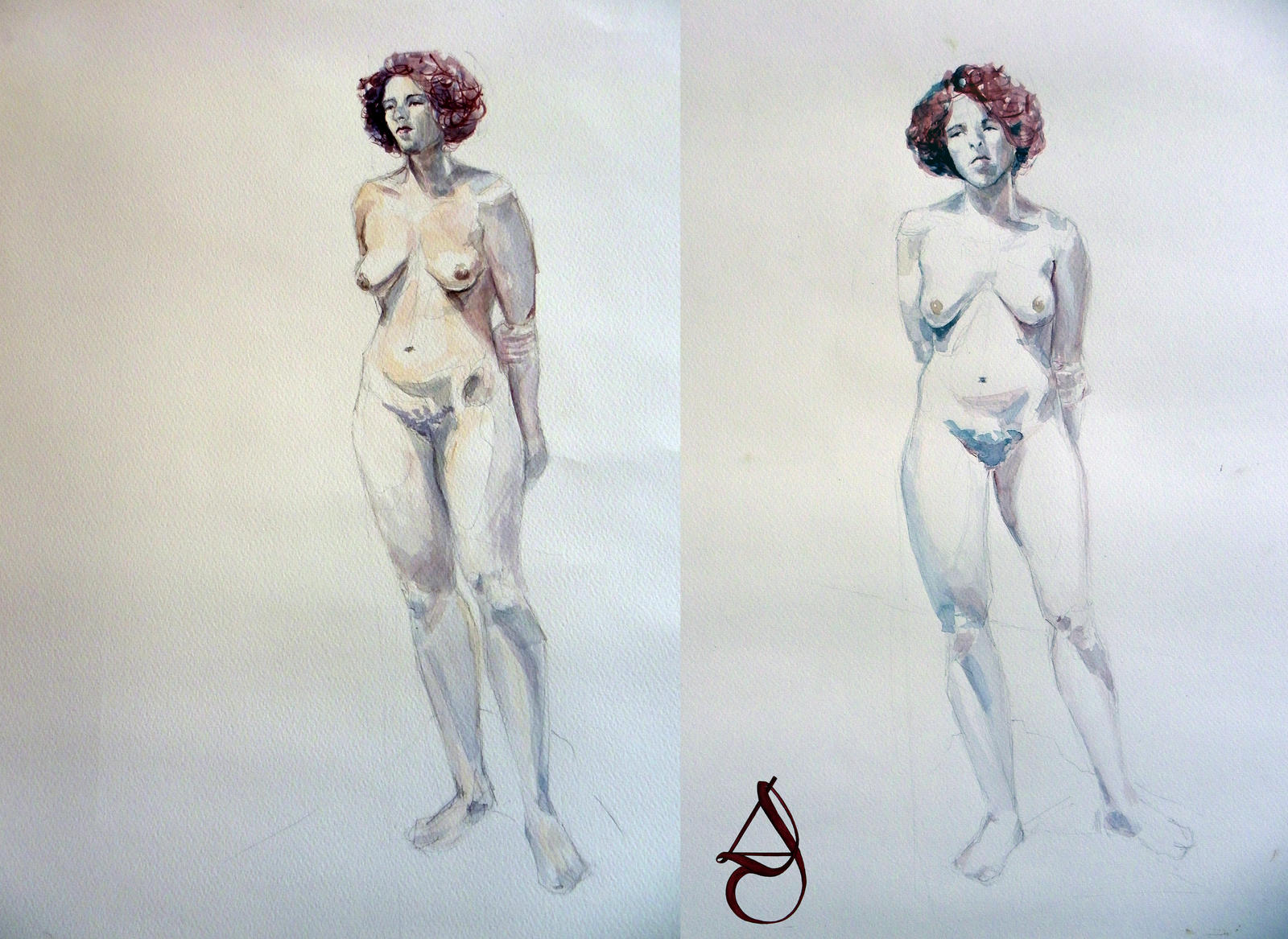 Watercolors model life drawing