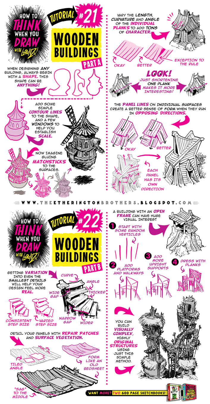 How to THINK when you draw WOODEN HOUSES tutorial! by