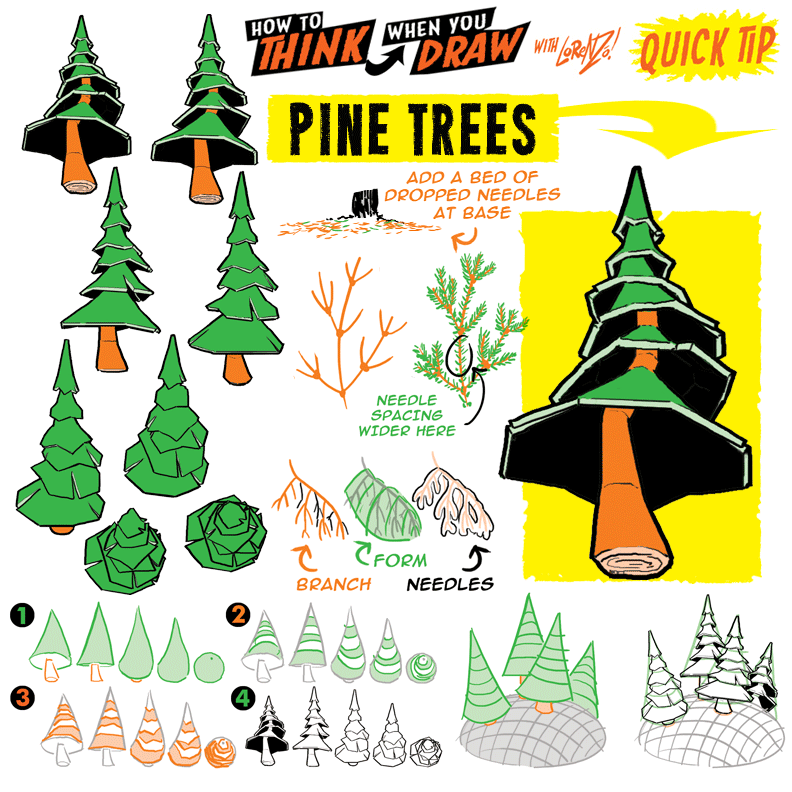 how to THINK when you draw PINE TREES quick tip! by EtheringtonBrothers ...