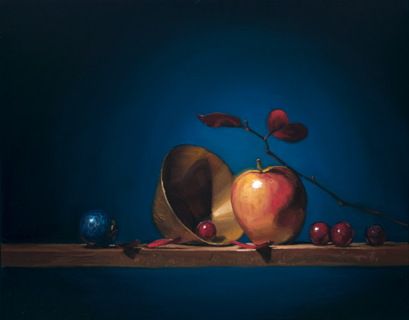 apples, grapes and brass