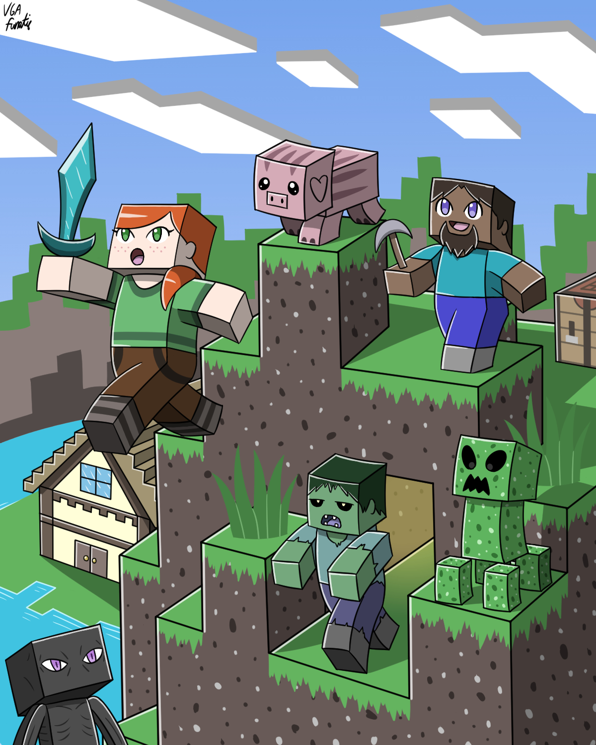 Minecraft Dog and Cat 360 Minecraft Art Classic . Art Print for