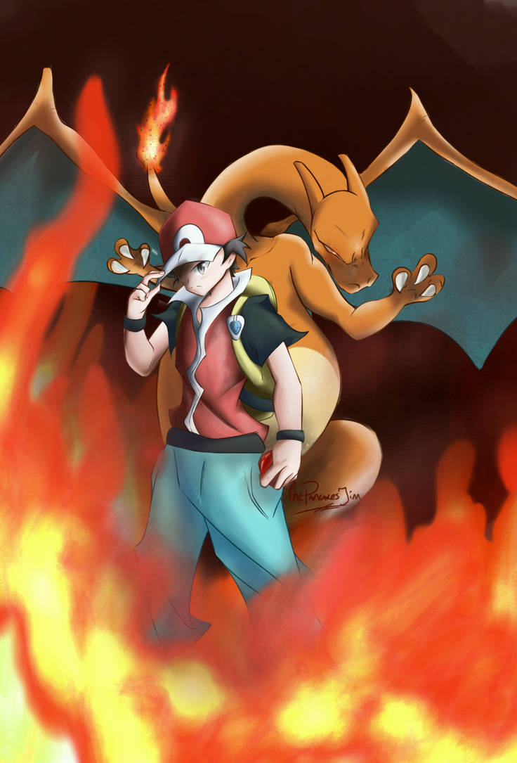 Red and Charizard drawing by FlatPancakesJim on DeviantArt