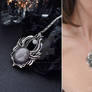 Silver statement obsidian moonstone pendant