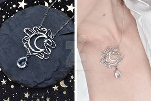 Crescent moon and cloud topaz necklace