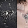 Silver rose flower necklace