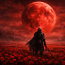 A lone knight standi in the blood moon
