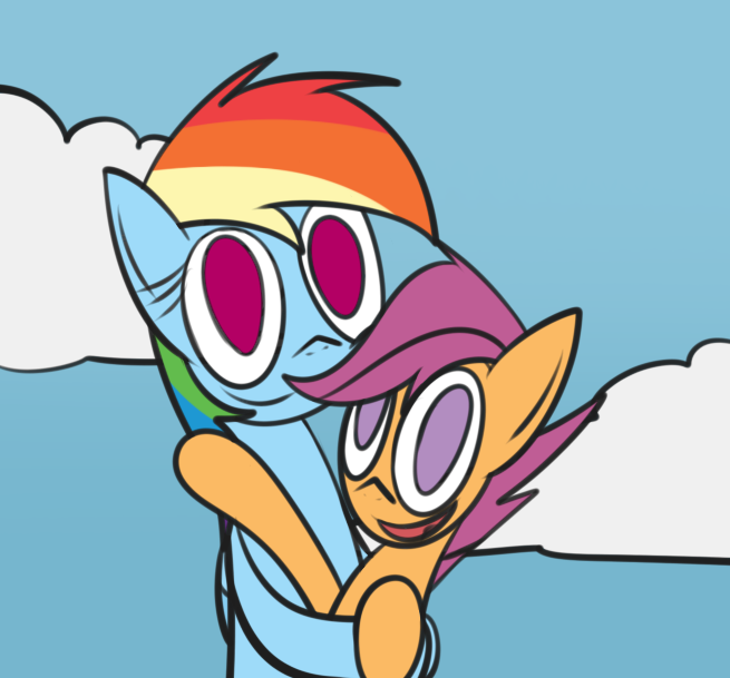 Scootaloo and Rainbow Dash Hugging