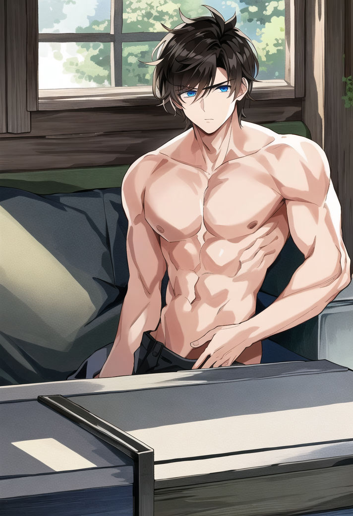 Cool muscular anime boy