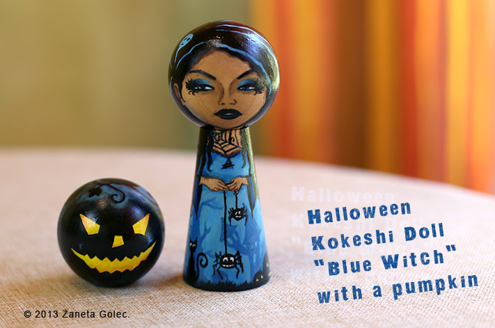 Halloween Kokeshi Doll 'Blue Witch'