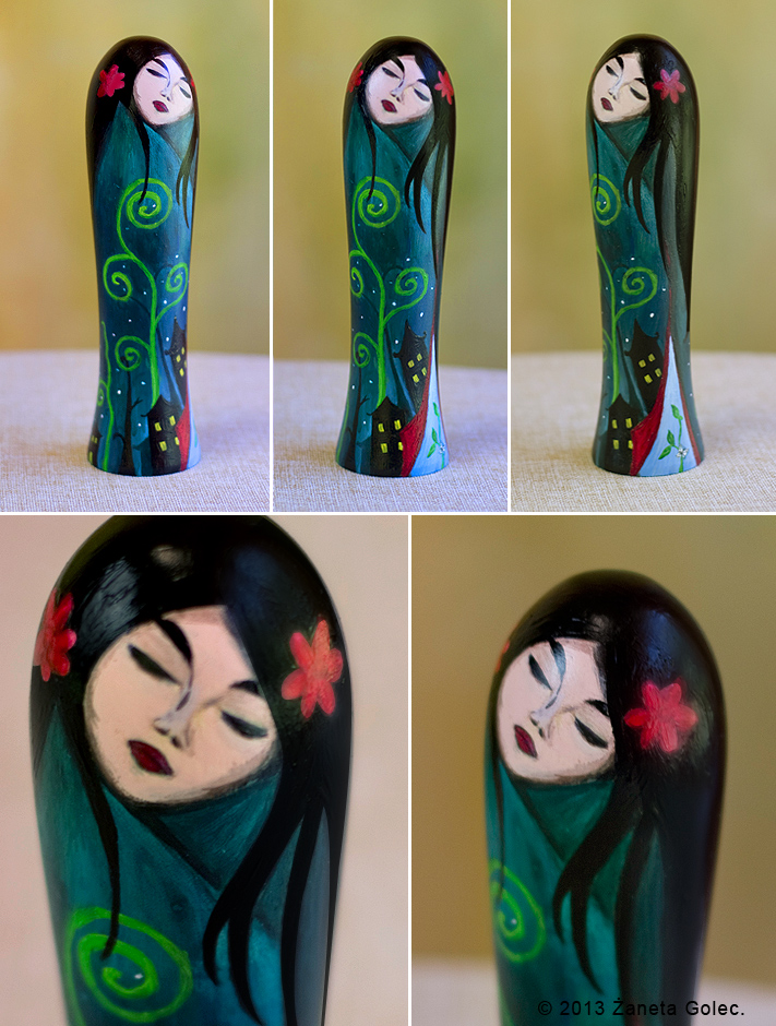 Custom Kokeshi Doll. Sleeping Beauty.