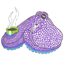 Purple Octopus having coffee.