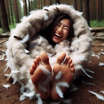 Tickled feet in the forest