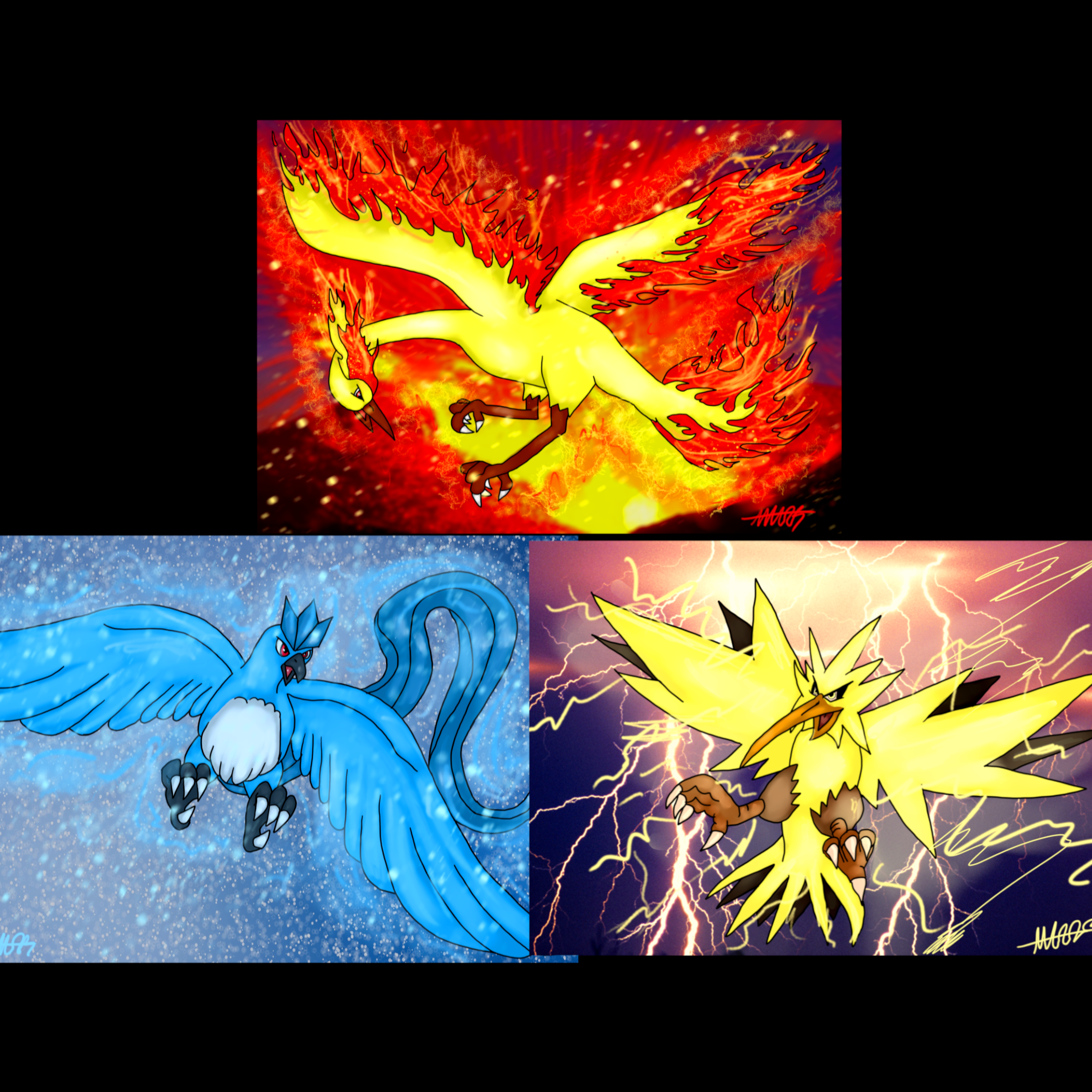 Pokemon Articuno Zapdos Moltres Inspired Legendary Birds Print 