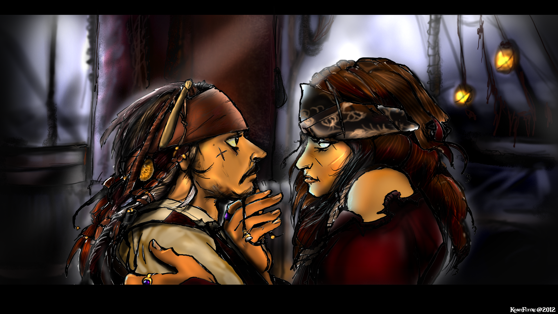 Jack Sparrow and Angelica Blackbeard