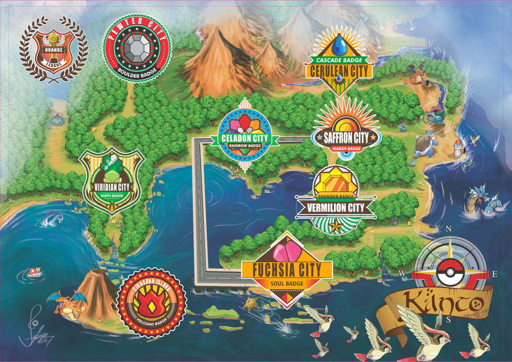Pokemon Illustration - Map of Kanto by nayrukay on DeviantArt