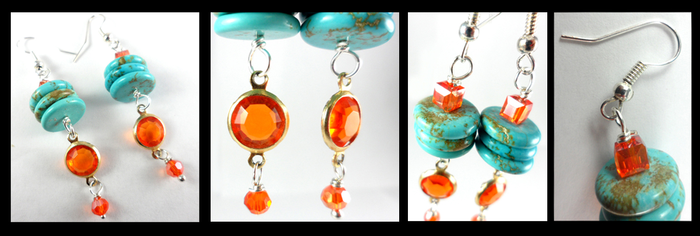 Silver Web Jasper Vintage Orange Crystal Earrings