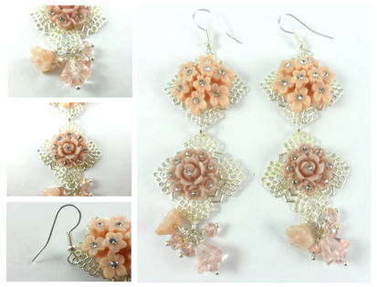 Vintage Style Silver Pink Acrylic Flower Earrings