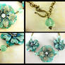 Antique Brass Turquoise Flower Chain Necklace