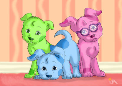 Blue, Magenta, and Green Puppy