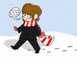 Ringo walking across the snow