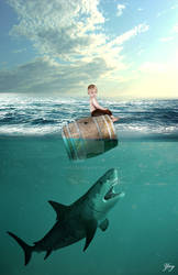 The little boy is threatened by a shark