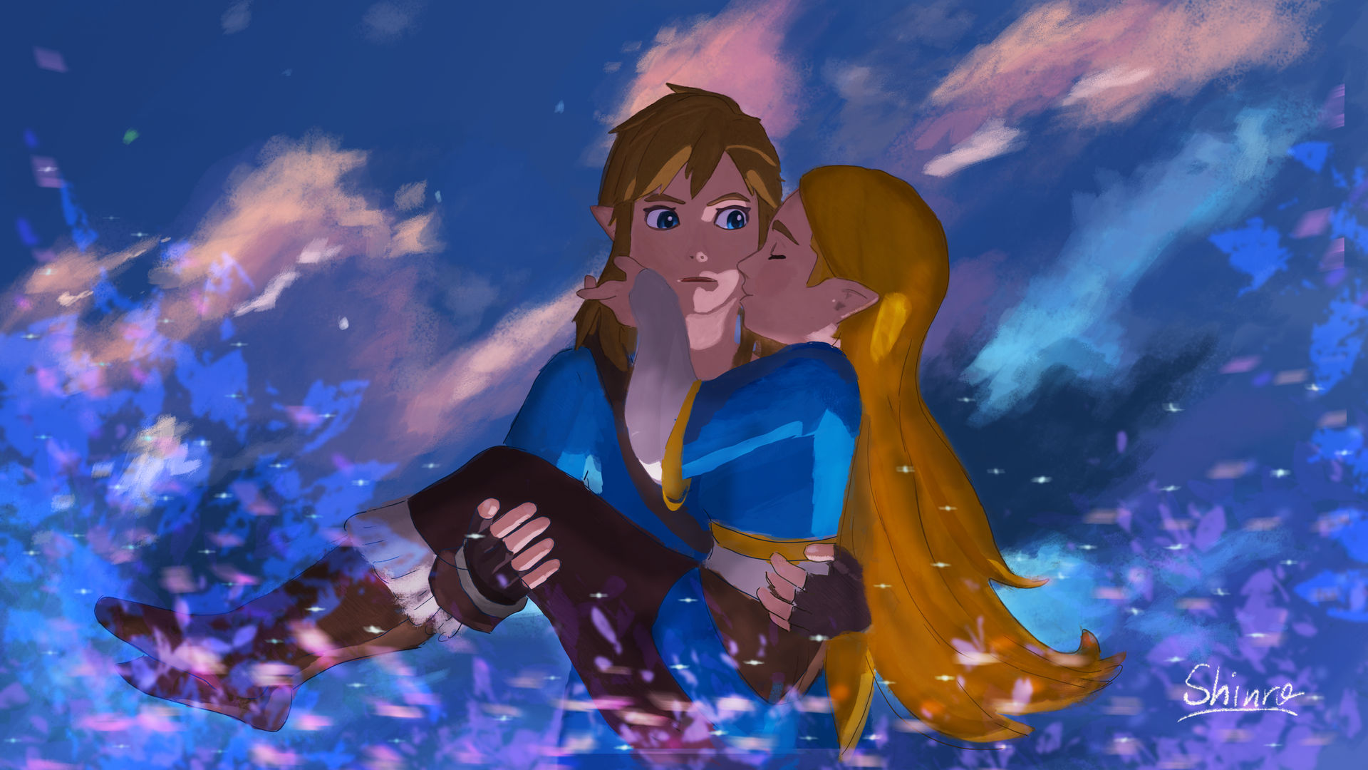 Zelda and Link Kiss Cheek by treesparrow20 on DeviantArt