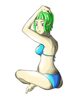Green-Haired Elf Woman in a Bikini