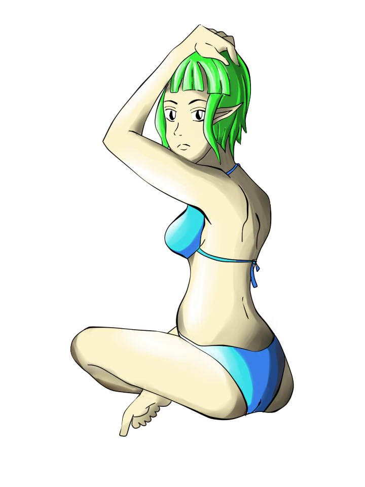 Green-Haired Elf Woman in a Bikini