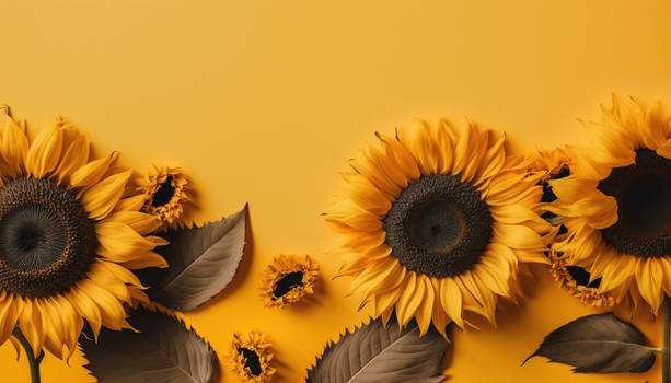 Sunflowers on a yellow background Copy space Top v