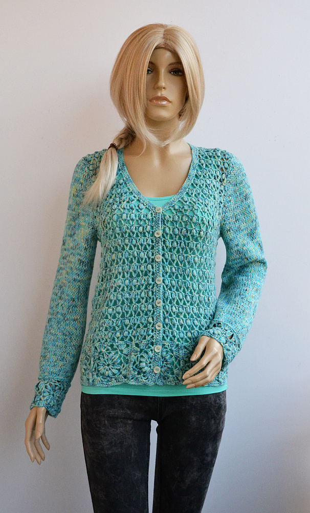 Crochet and knitted  blue sweater