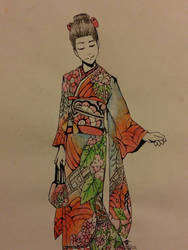 The Women in the Multi Colored Kimono 