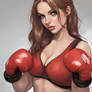 Beautiful girl with big boobs and boxing gloves